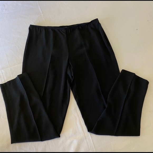 EILEEN FISHER 100% Silk Pleated Pants, Black, L - Picture 1 of 5